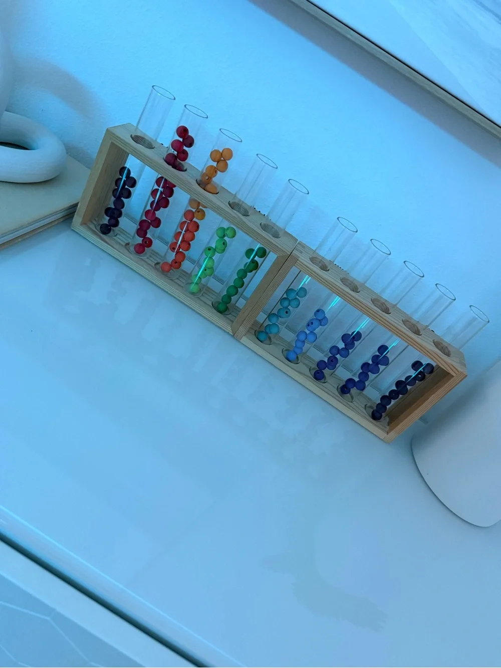 Grimms Wooden Rainbow Dyed Beads in Test Tube Display